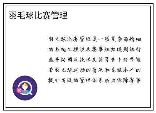 羽毛球比赛管理