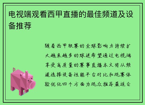 电视端观看西甲直播的最佳频道及设备推荐